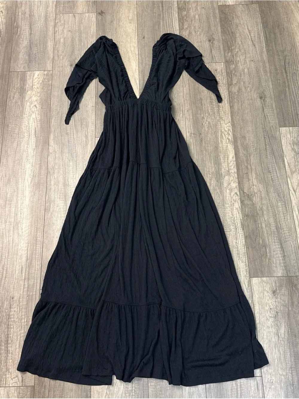 Free People Navy Plunging V-Neck Maxi Dress